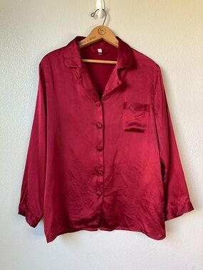 Lilysilk 22 Momme Mulberry Silk Pajama top Button Front Claret sz S *READ*